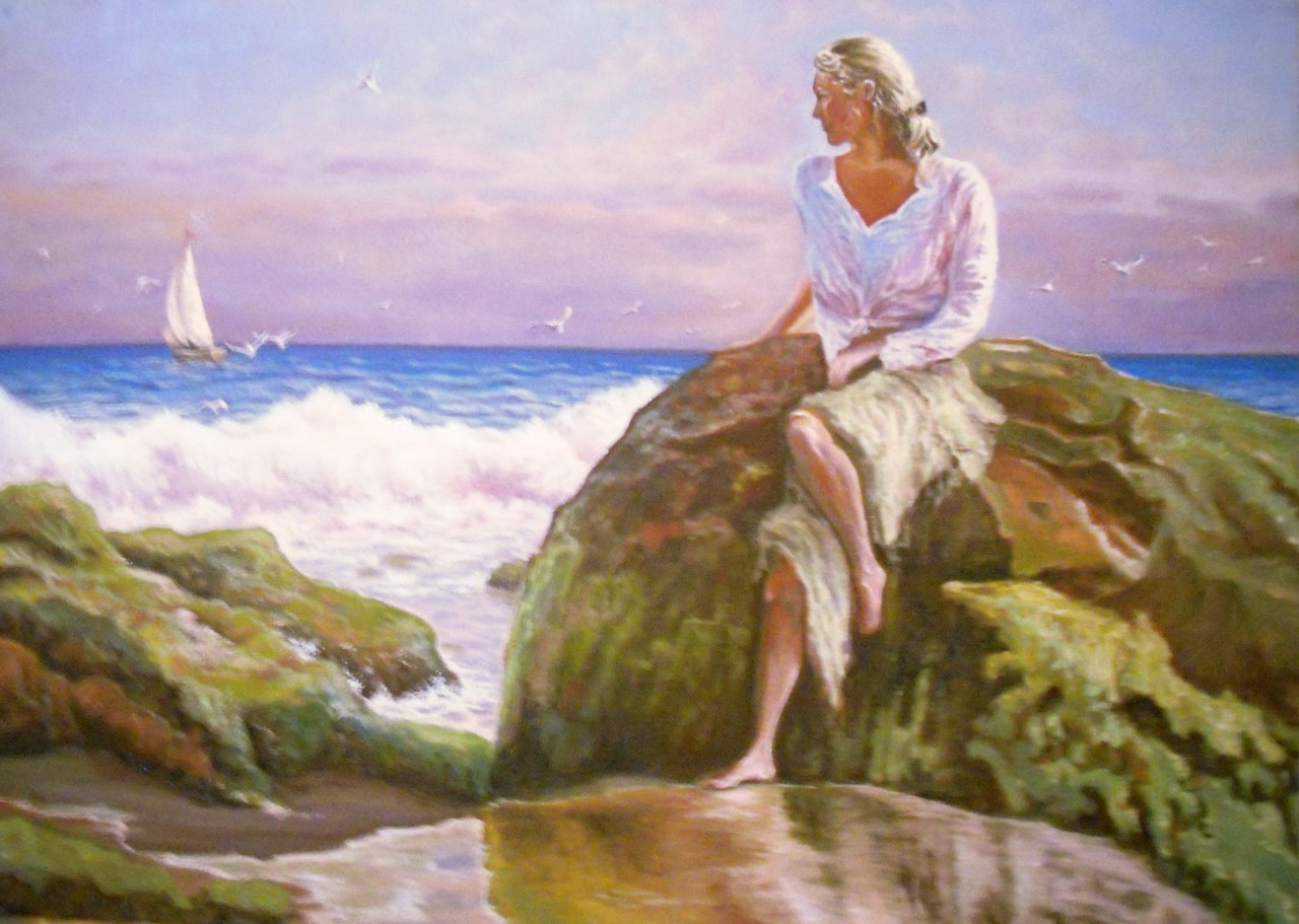 Картина девушка на берегу моря